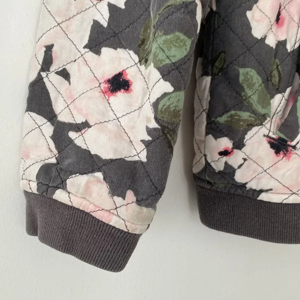 OshKosh Girl's B'gosh Floral Puffer Jacket Sz 10/12 Dark Gray, Pink, Green